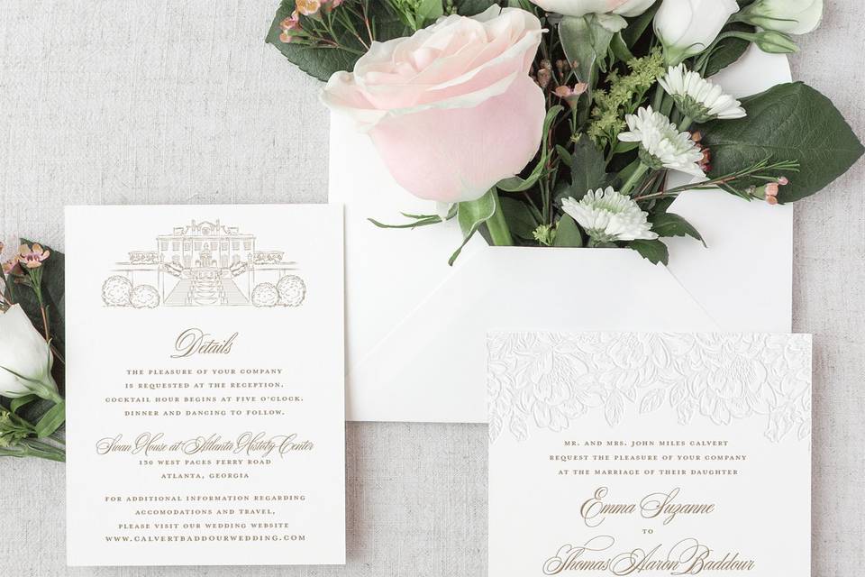 Blind letterpress invitations