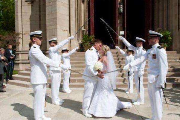 Couple's traditional kiss