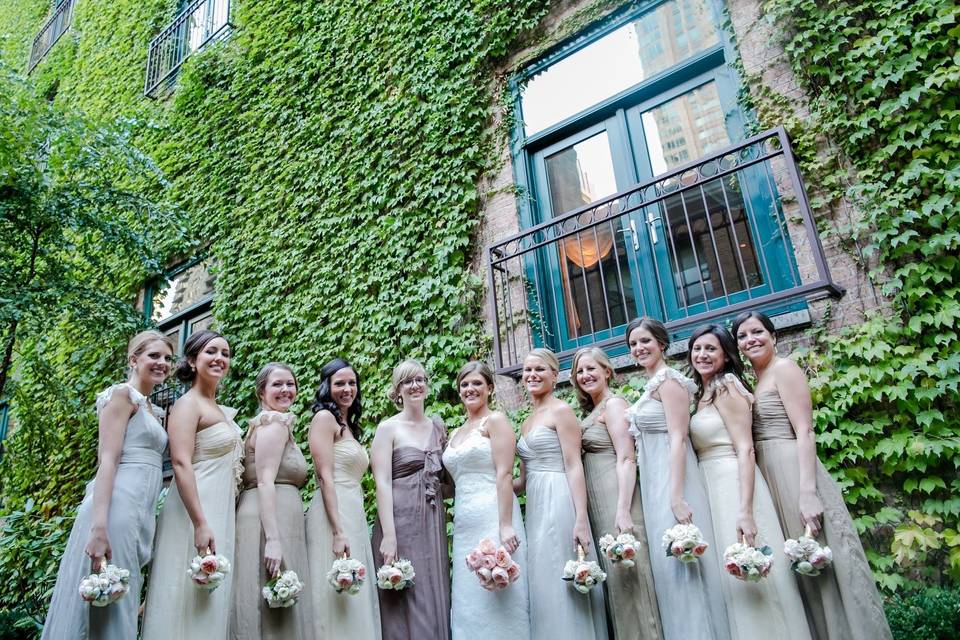 Bride and her bridesmaids