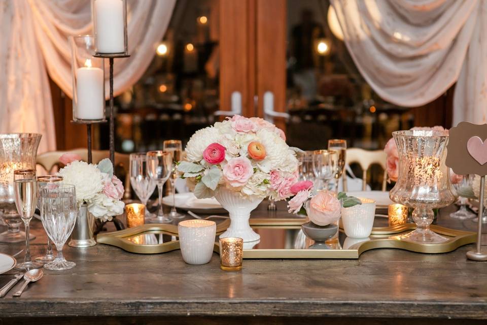 Table setup with flower centerpiece