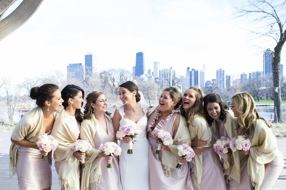 Bride and her bridesmaids