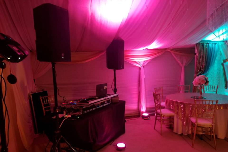 DJ setup with up lights