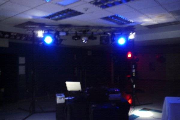 School dance with LED lights and moving scanners