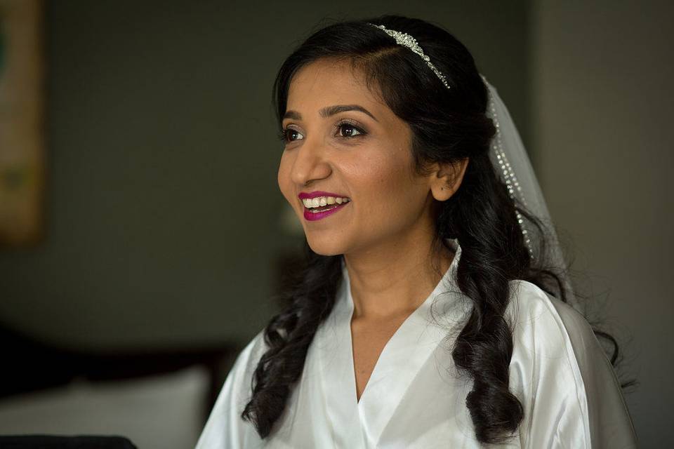 Bride looking out the window