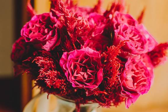 hot pink indian bridesmaid bouquet, garden roses