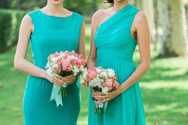 bridesmaid bouquet, romantic, garden roses, white pink and mint green