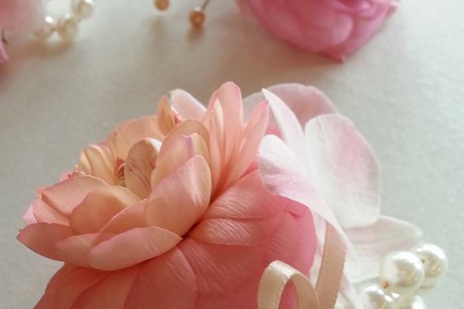 Romantic pink corsage with pearl