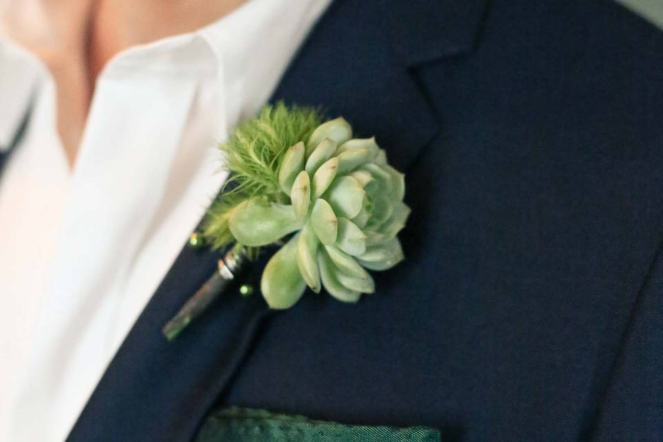 green succulent buttonhole