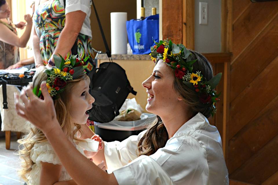 Bouquet and floral crown