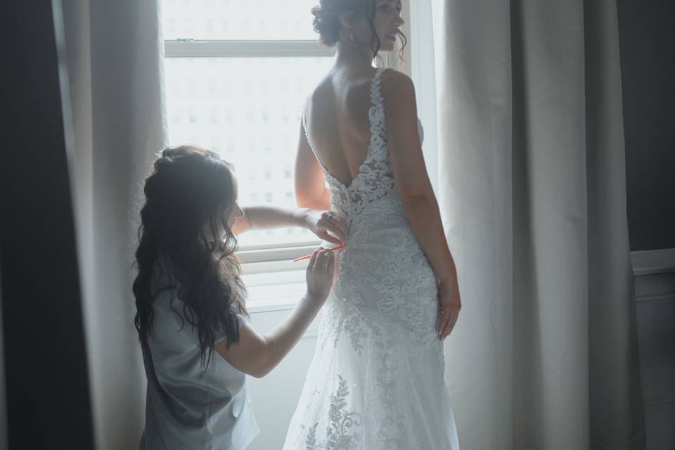 Putting on the dress