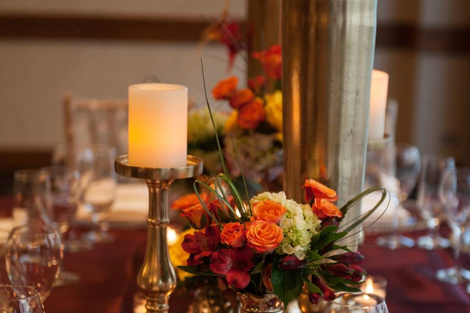 Dining table with centerpiece