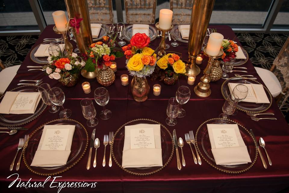 Dining table with centerpiece