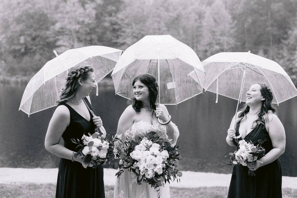 Bridesmaids in the rain