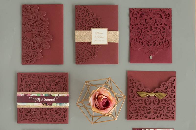 Burgundy laser cut invitations