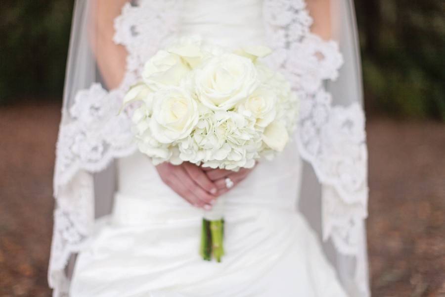 The bride holding her bouquet