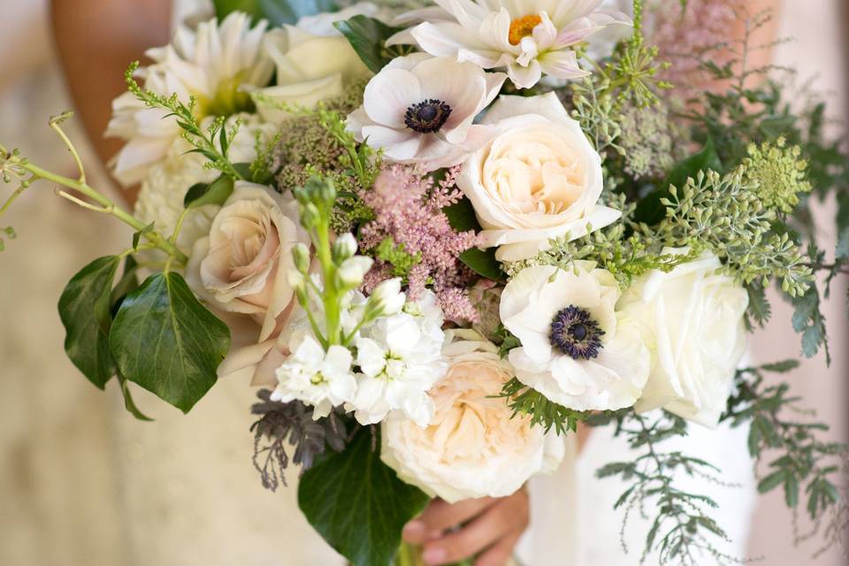 The bride holding her bouquet