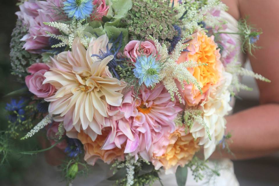 The bride holding her bouquet