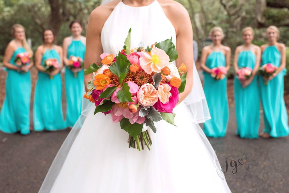 The bride holding her bouquet