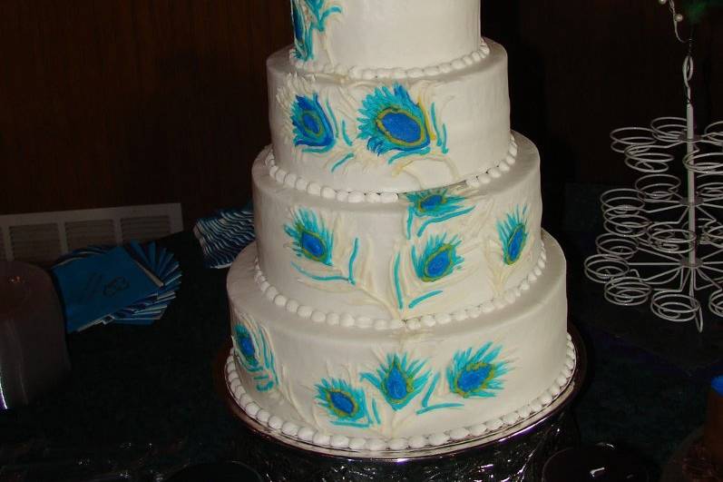 Blue accents on cake