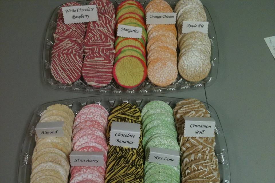 Assorted trayed pizzelle cookies