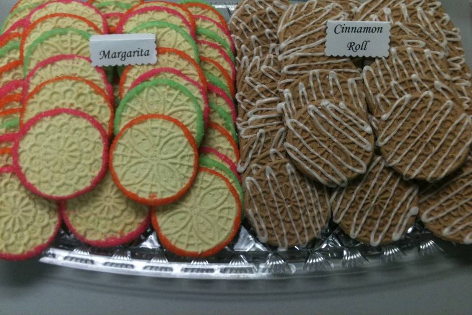 Margarita and Cinnamon Roll pizzelle cookies