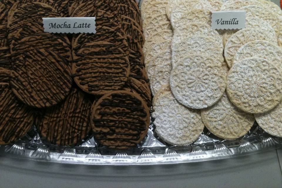 Mocha Latte and Vanilla pizzelle cookies