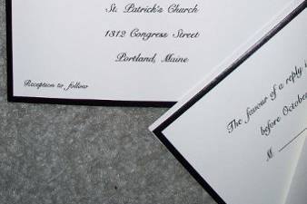 Picture of bride and groom and wedding ceremony agenda