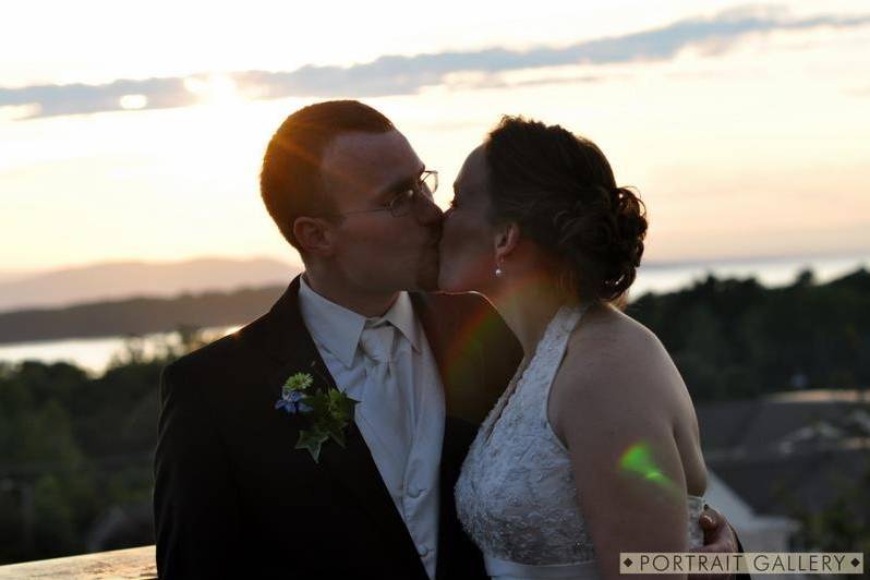 Newlyweds kissing