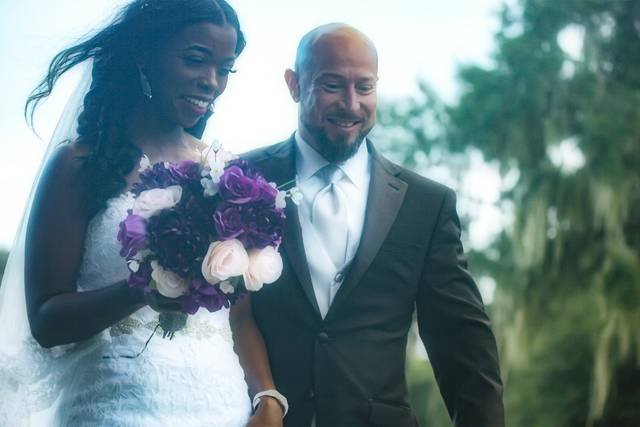 Walking bride and groom