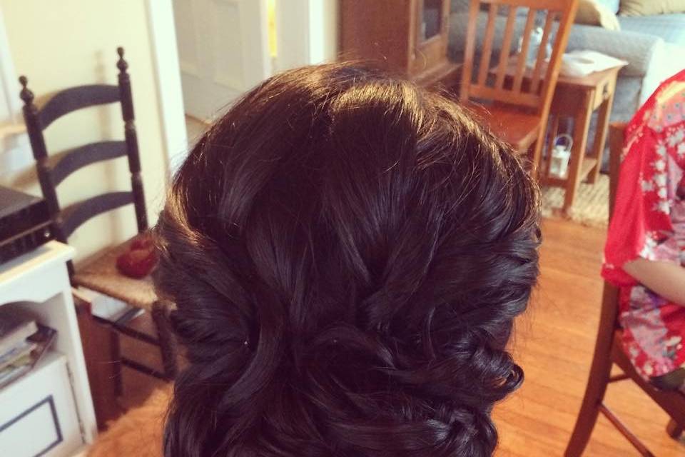 Brunette, braided low bun