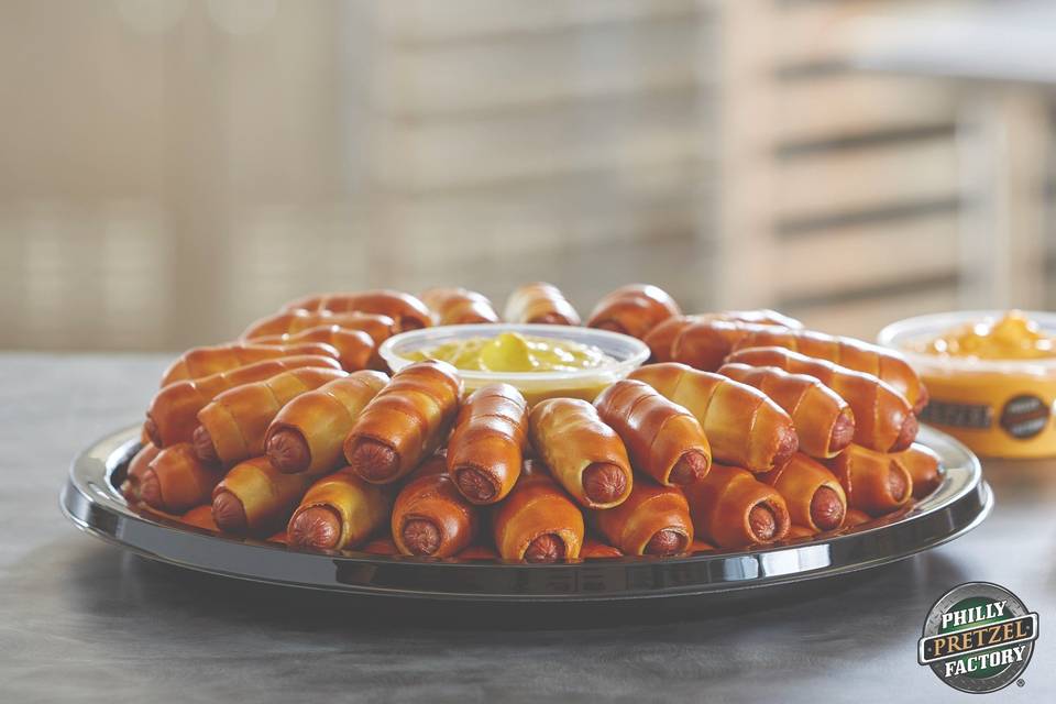 Mini pretzel dogs tray