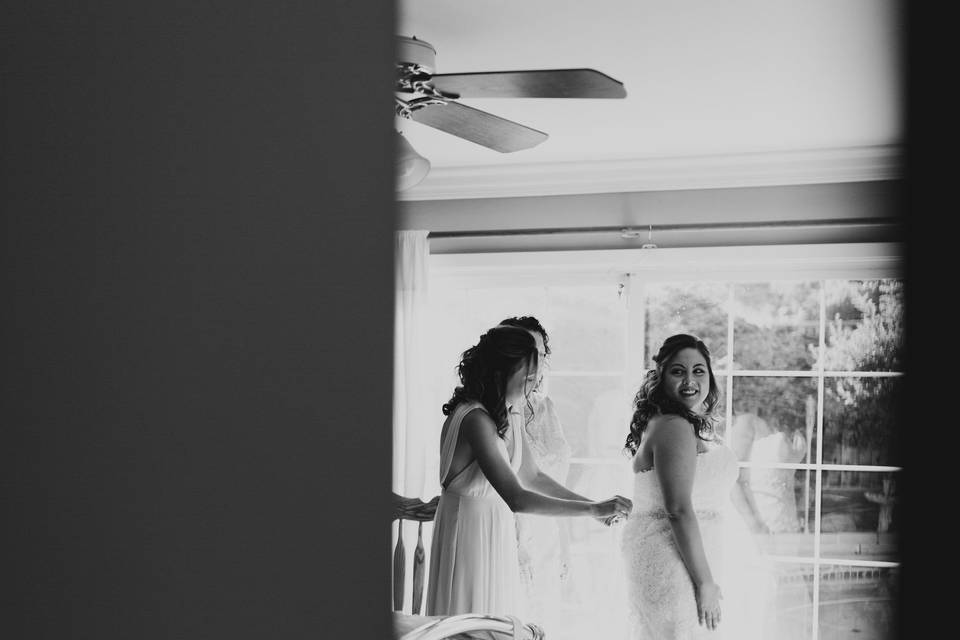 Bride getting dressed