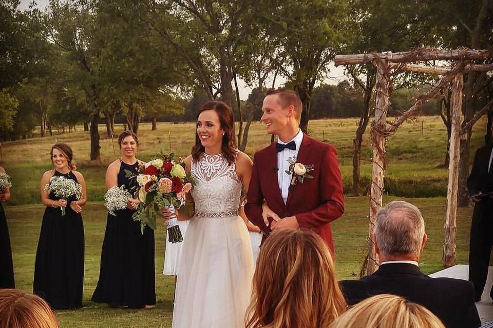 Groom kissing his bride