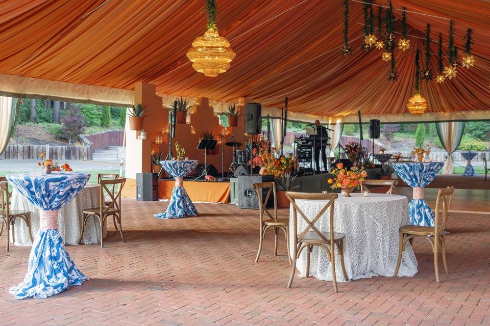 Patio tent with draping