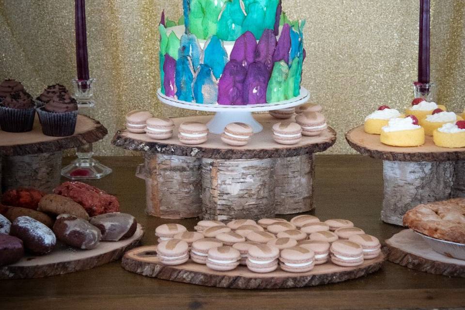 Wedding cake and cupcakes