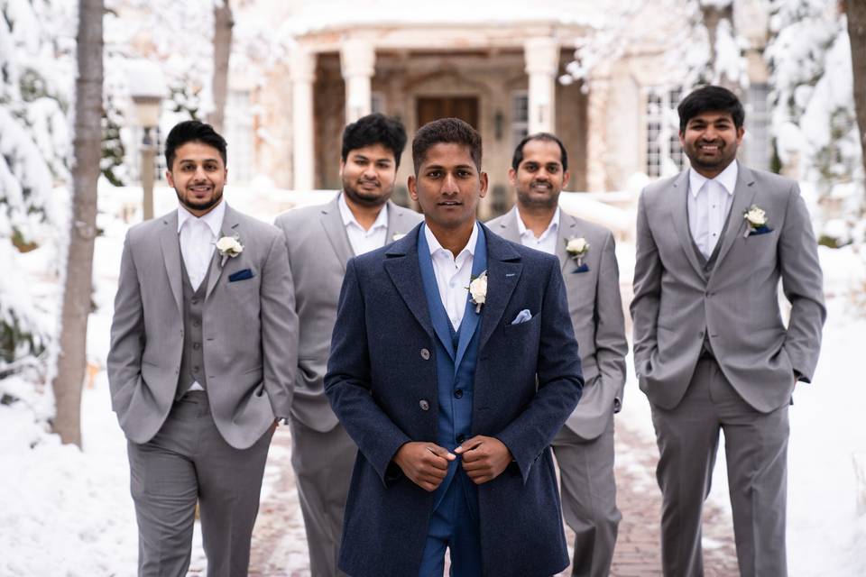 Groomsmen in the snow