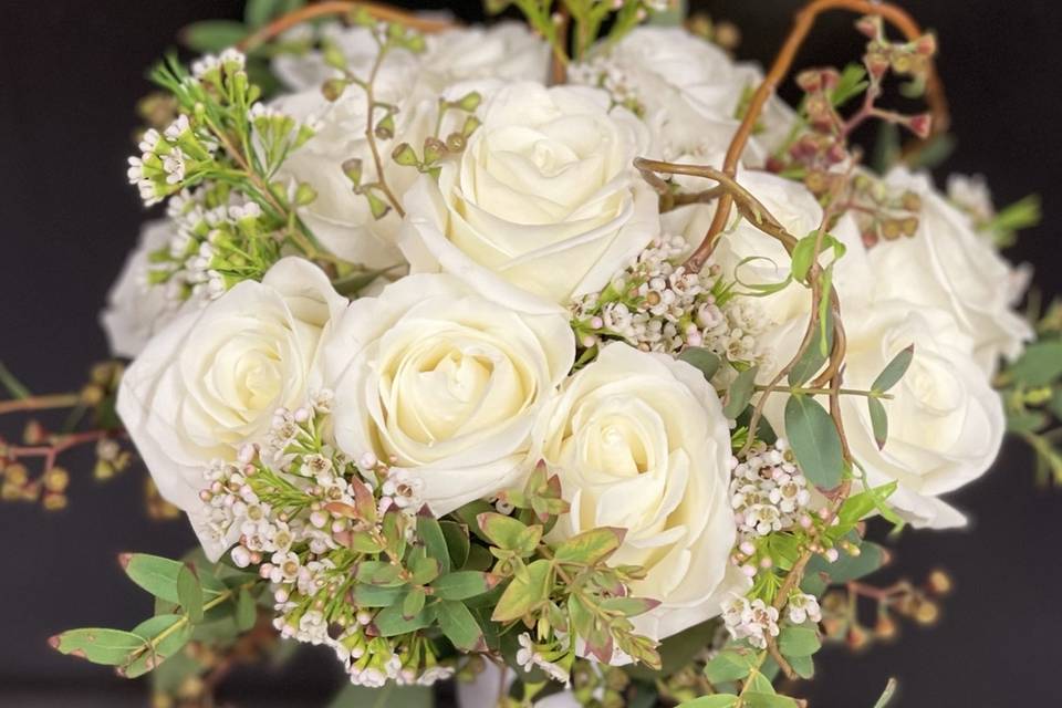 All white rose bouquet