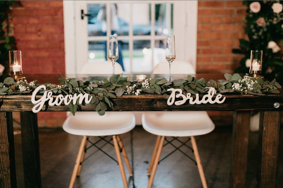 Bride and Groom table decor