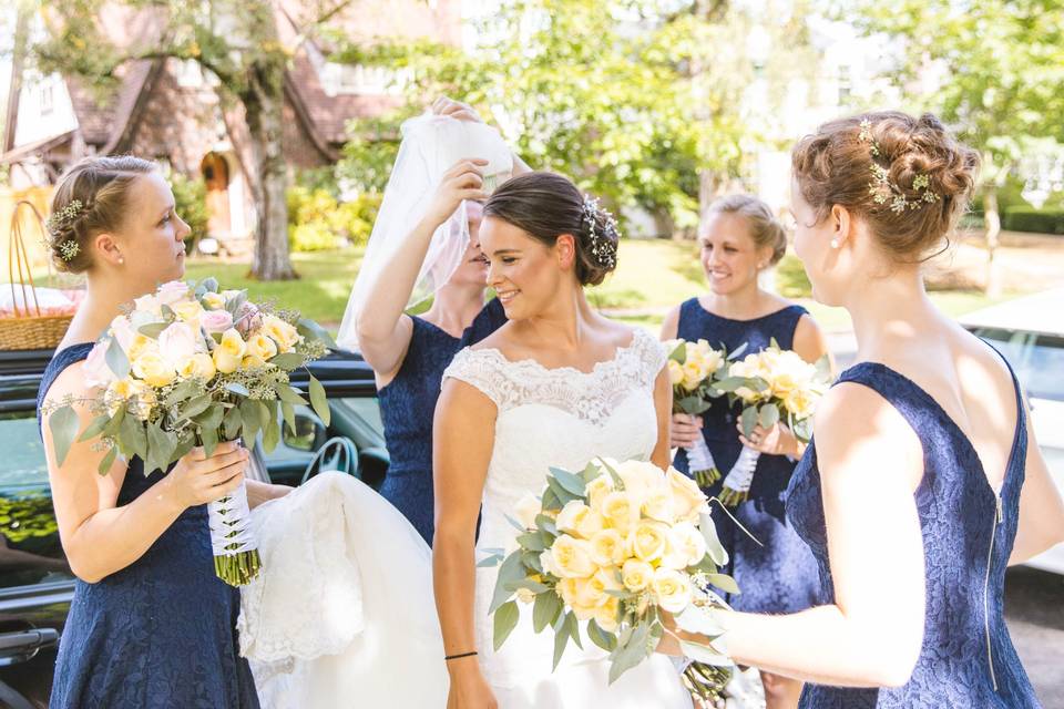 Bride with bridesmaids