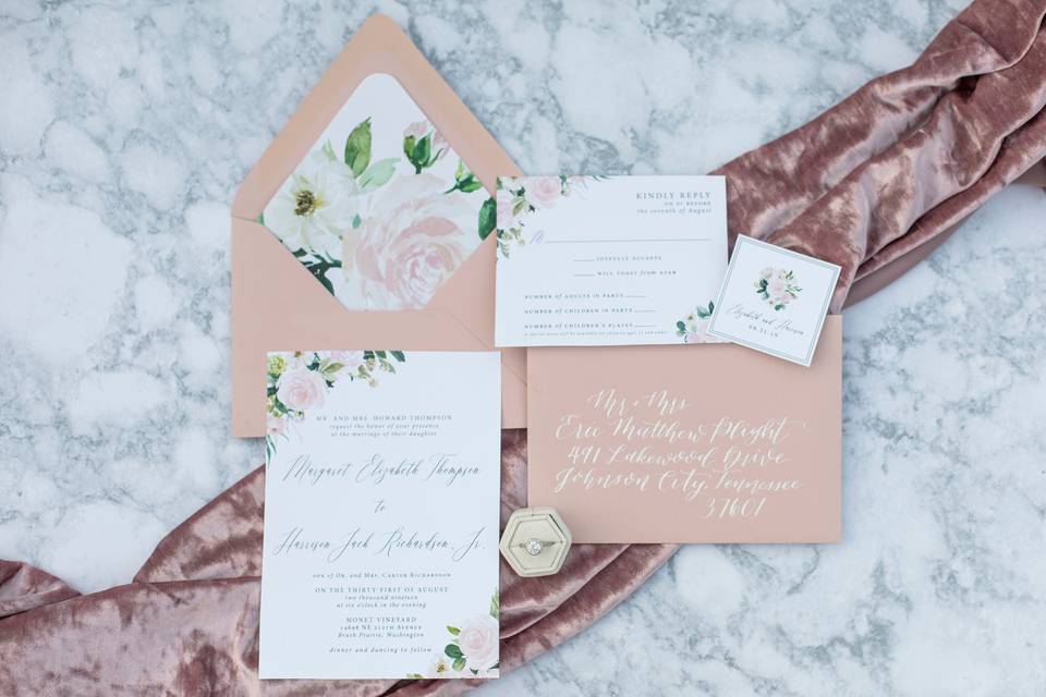 Pink Floral Wedding Invitation