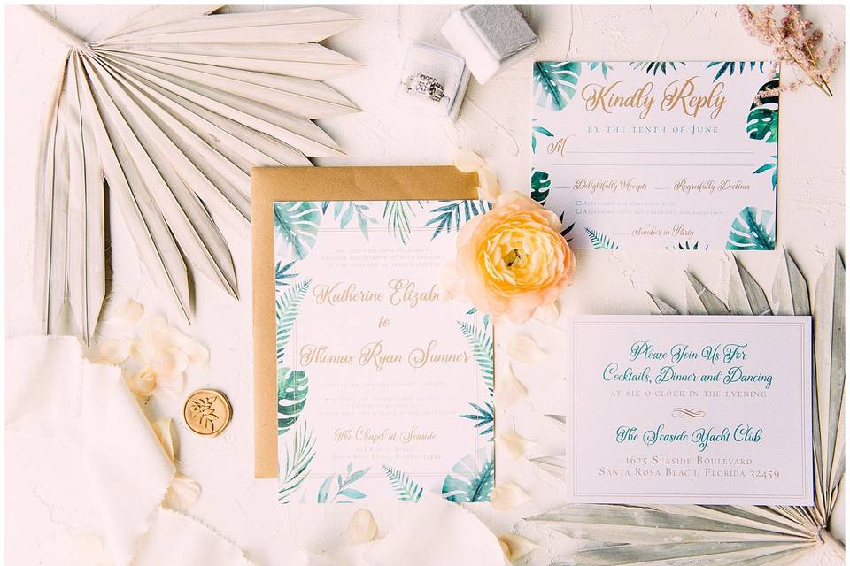 Beach-themed invitation suite