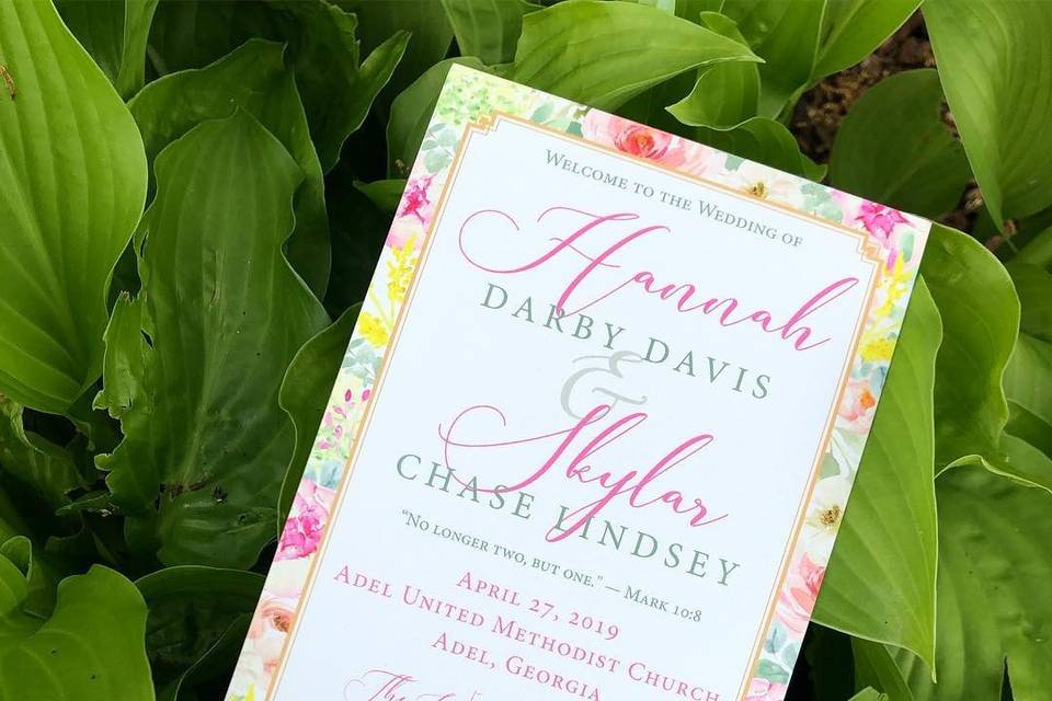 Pink Floral Wedding Program