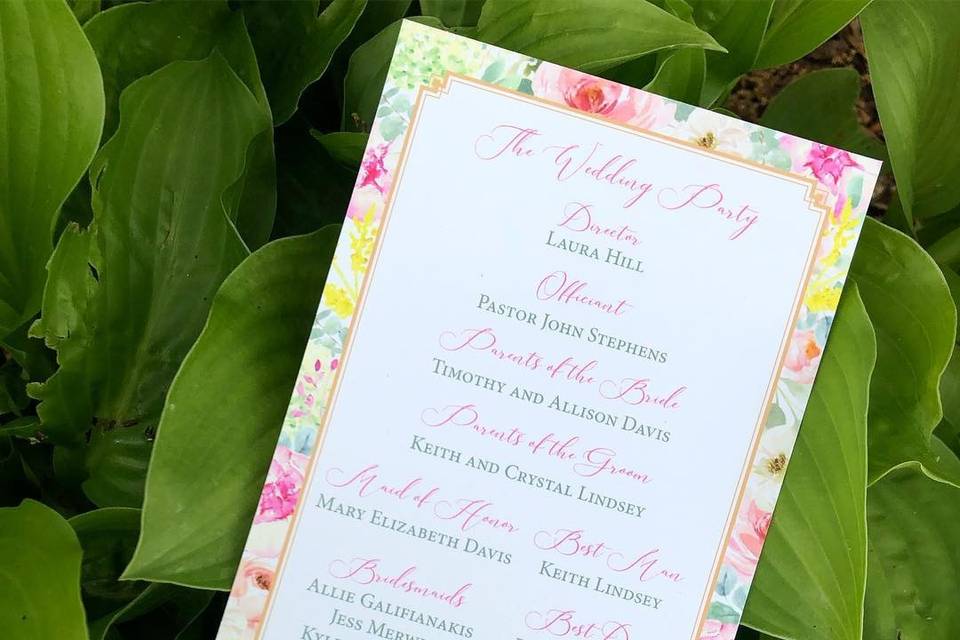 Pink Floral Wedding Program