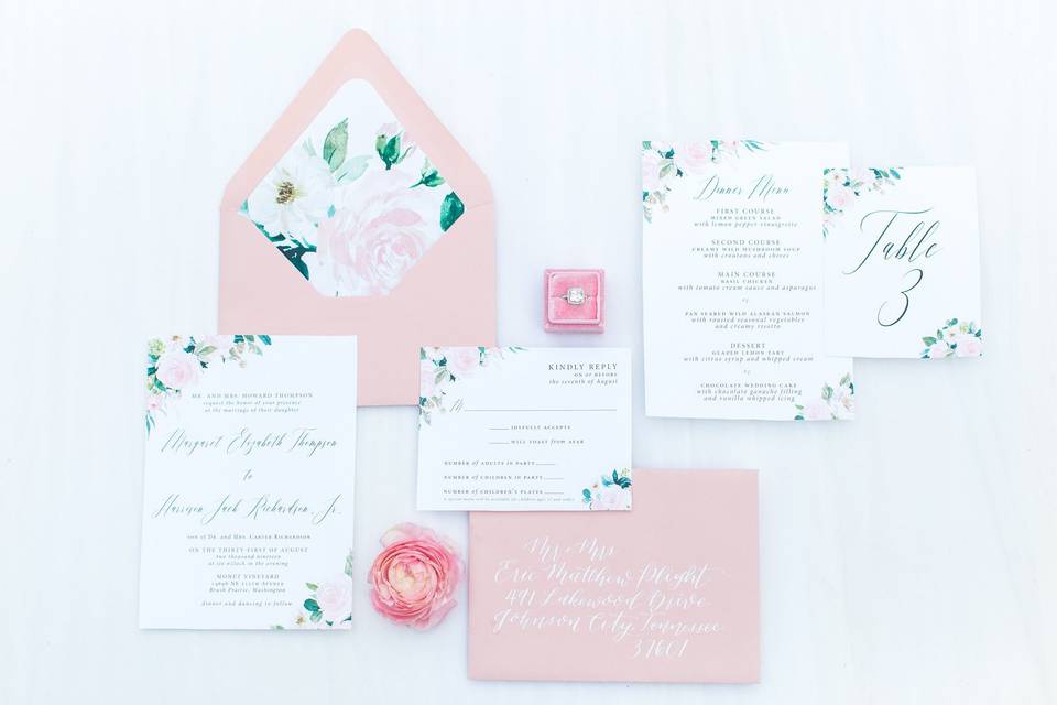 Pink Floral Wedding Invitation