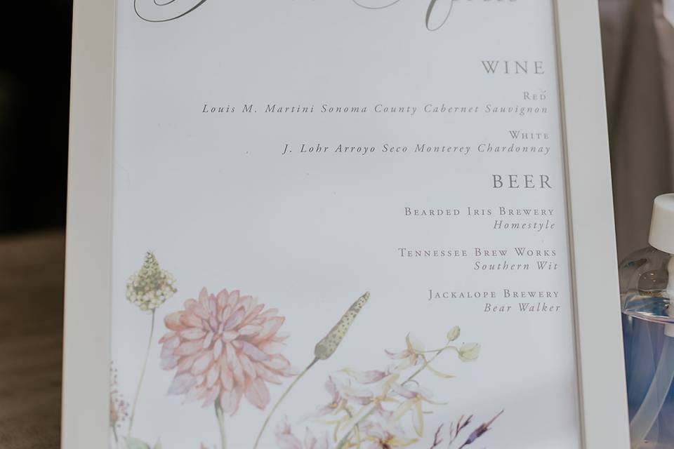 Wedding Bar Menu