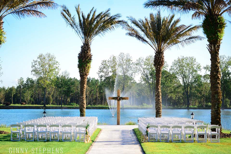 Waterfront wedding setup