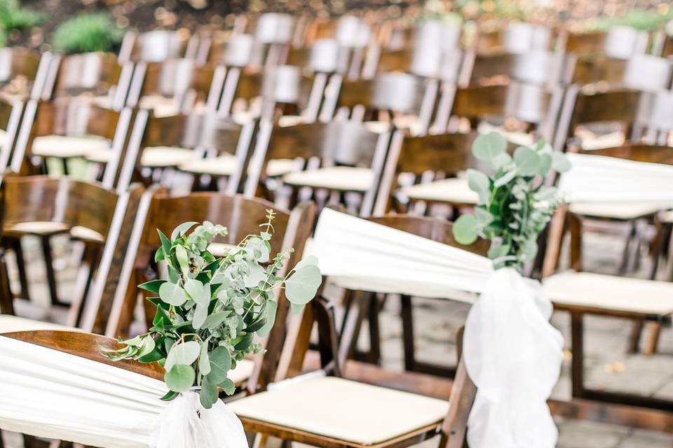 Wood Chairs on Brick Patio