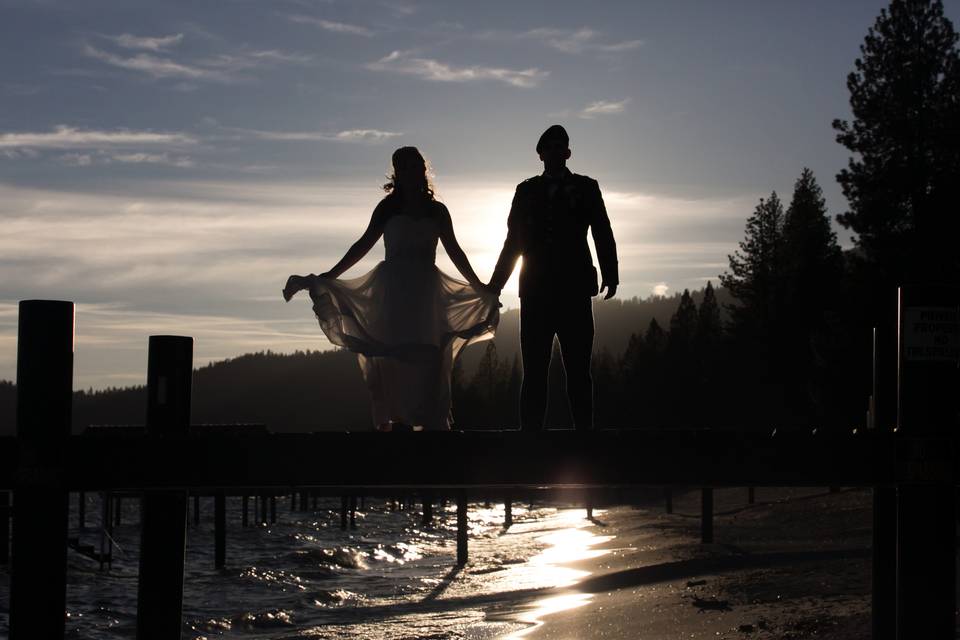 Incline Village, Lake Tahoe. Bride and groom sunset.