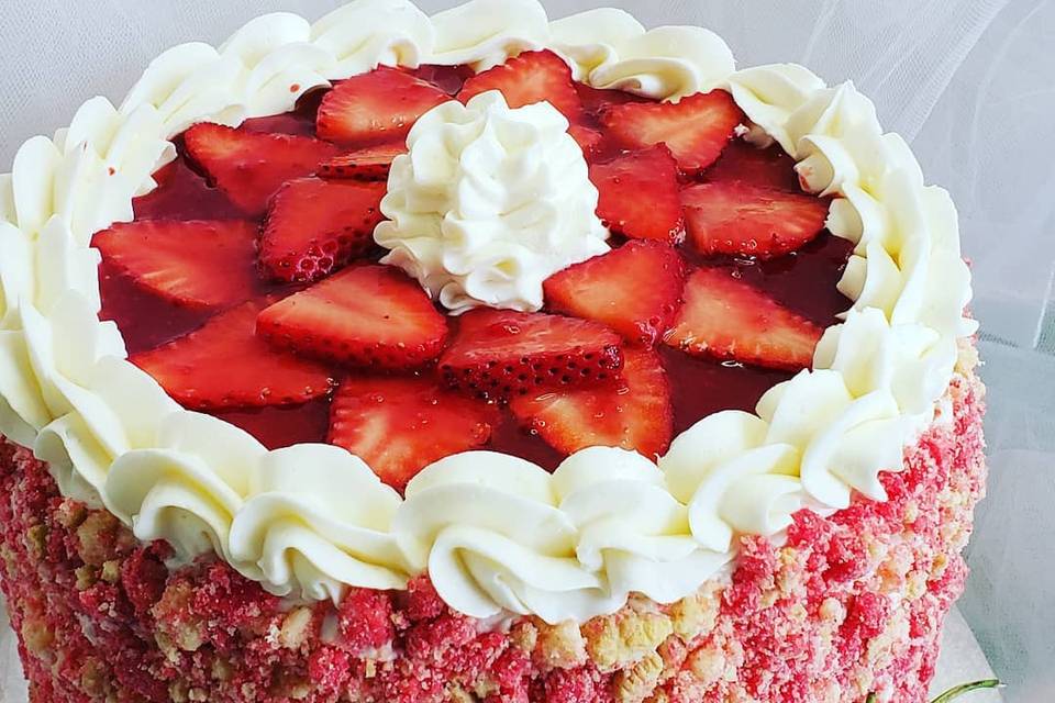Layered Strawberry Crunch cake