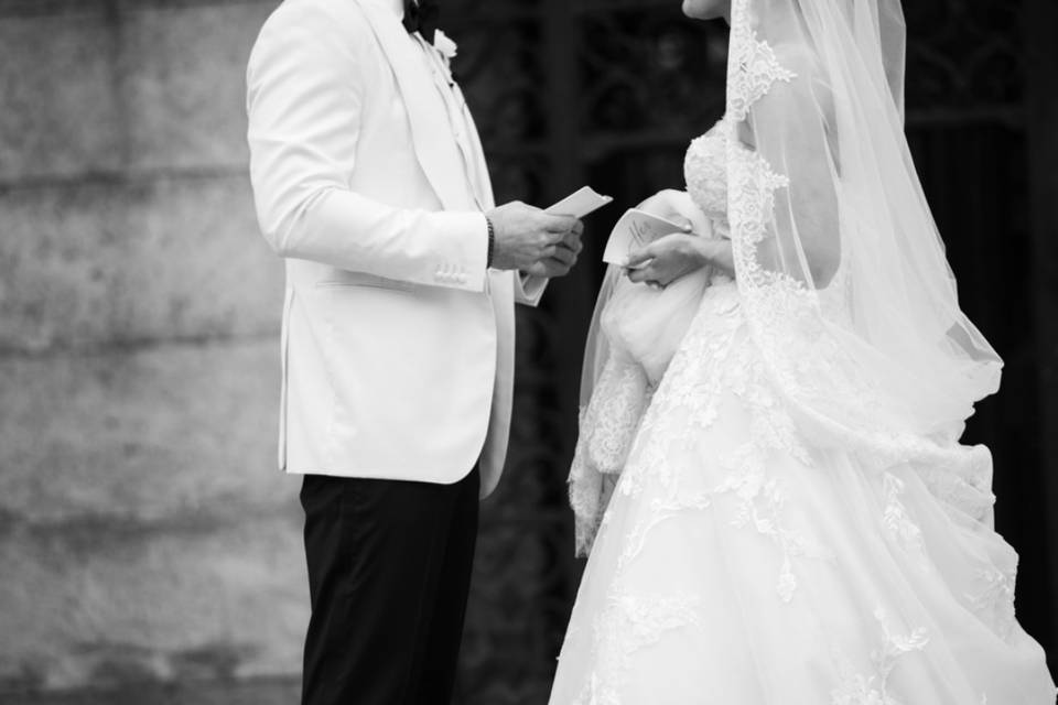 Couple reading vows privately